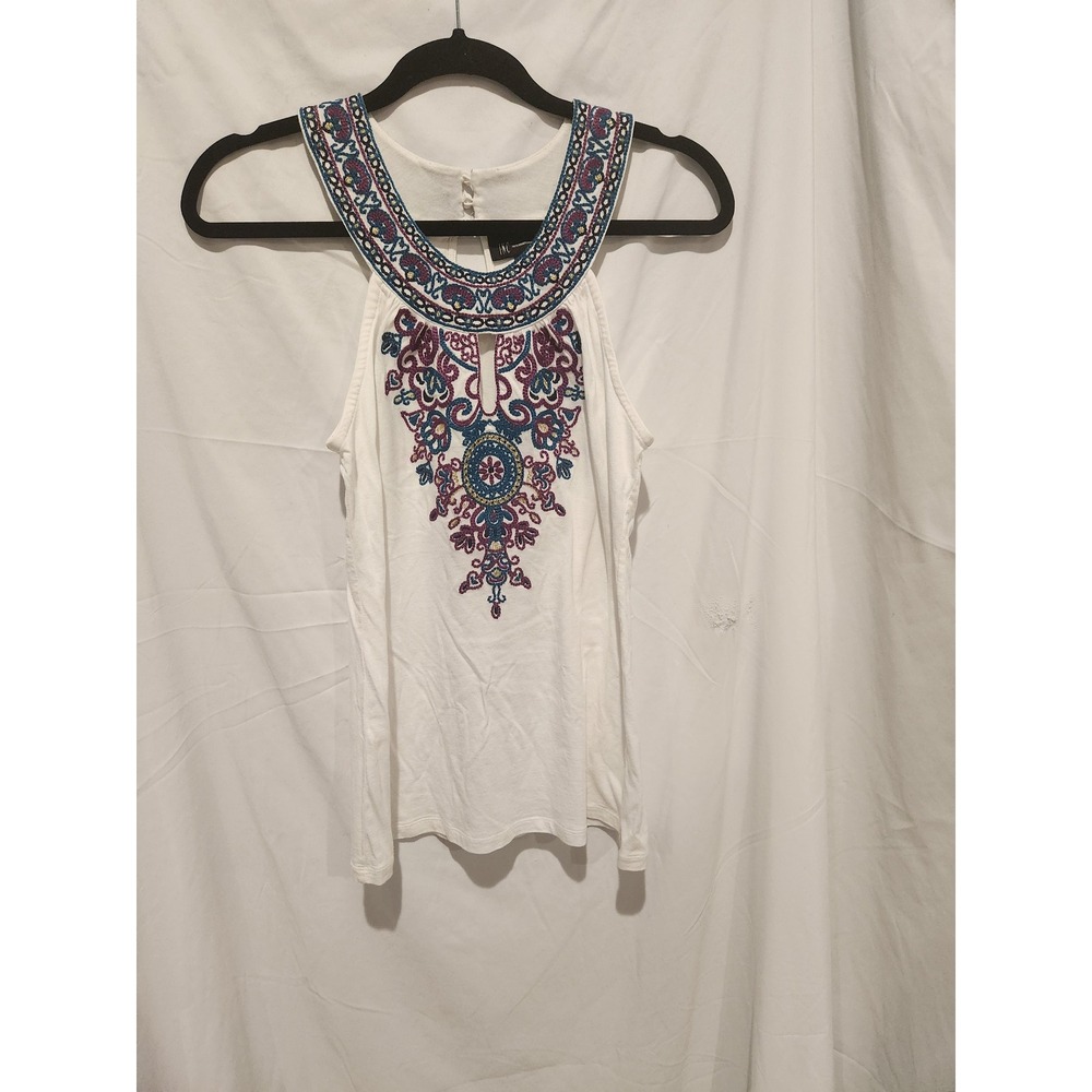 INC International Concepts White Embroidered Halter Top Pima Cotton Modal Small